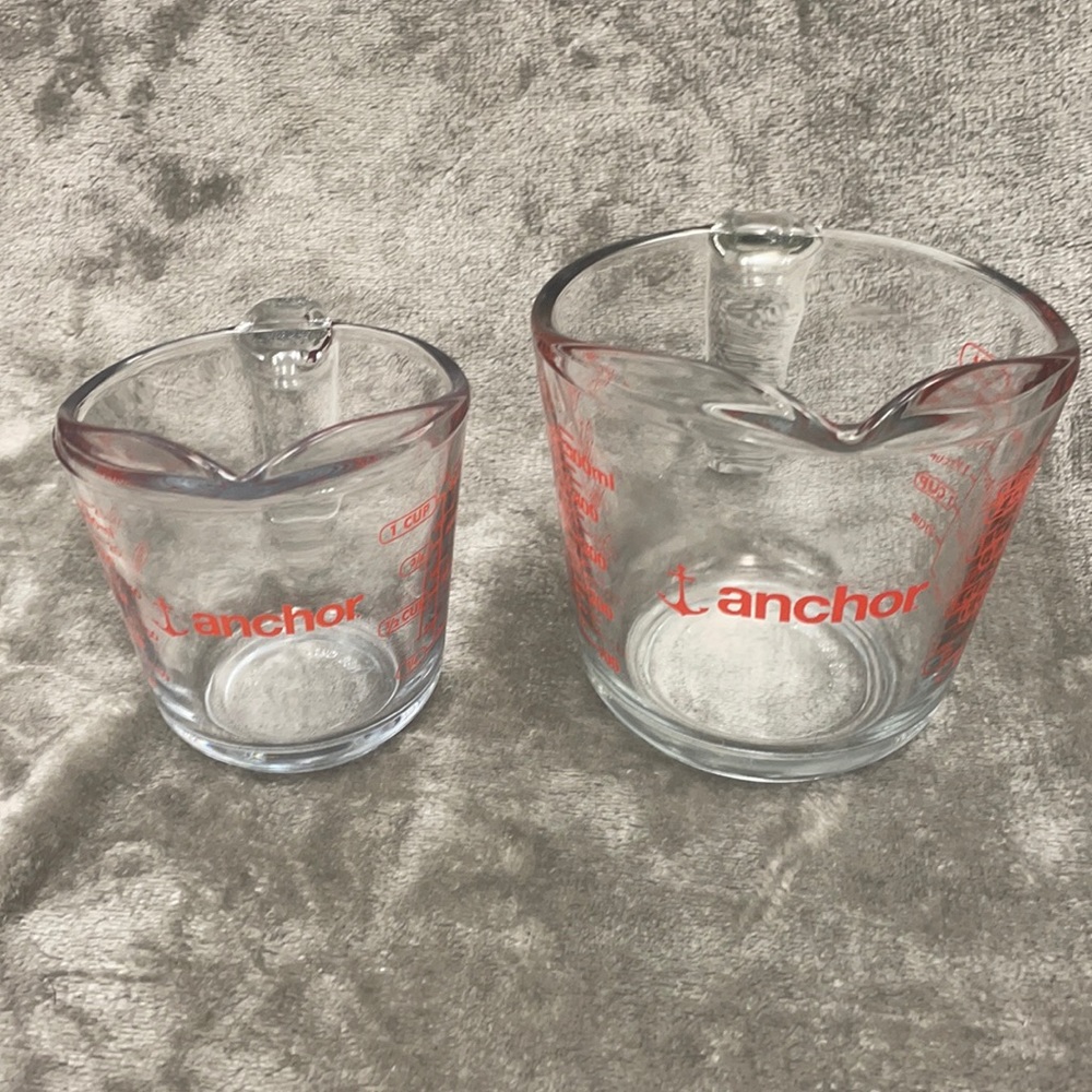 Anchor 1 Cup and 2 Cup Glass Measuring Cup Anchor Hocking Made in U.S.A.